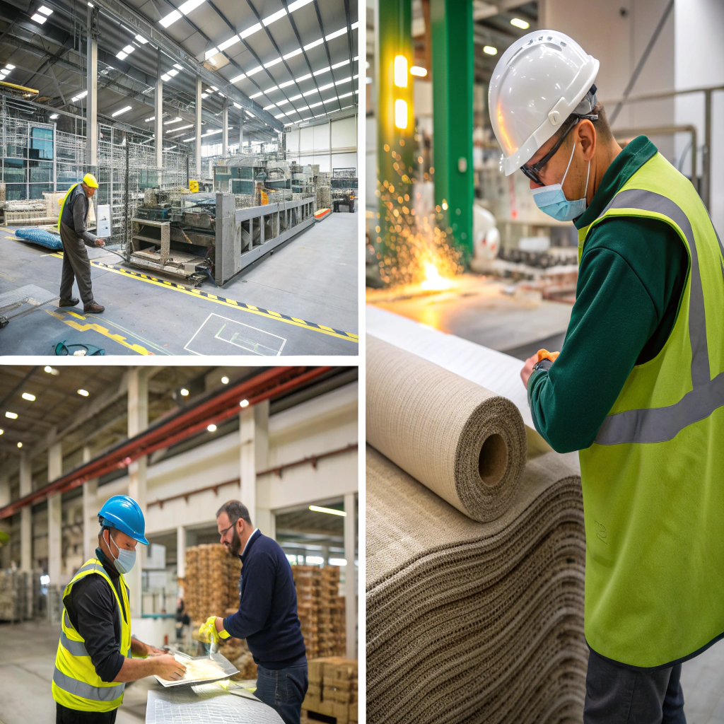 A collage of RIVTA's sustainable materials and factory operations