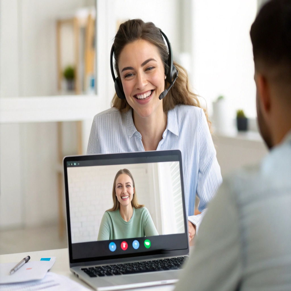 A friendly RIVTA team member answering questions over a video call