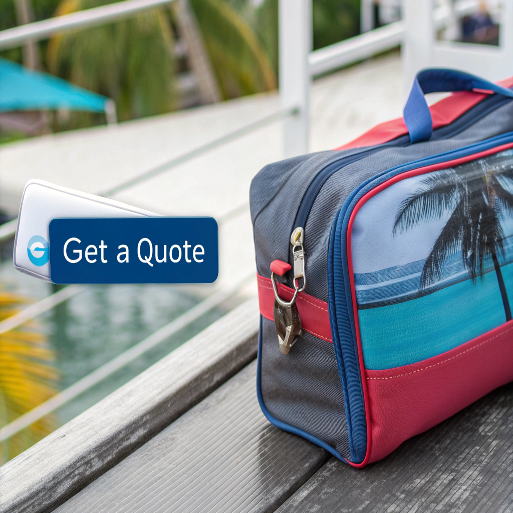 A "Get a Quote" button next to an image of a beautiful RIVTA toiletry bag