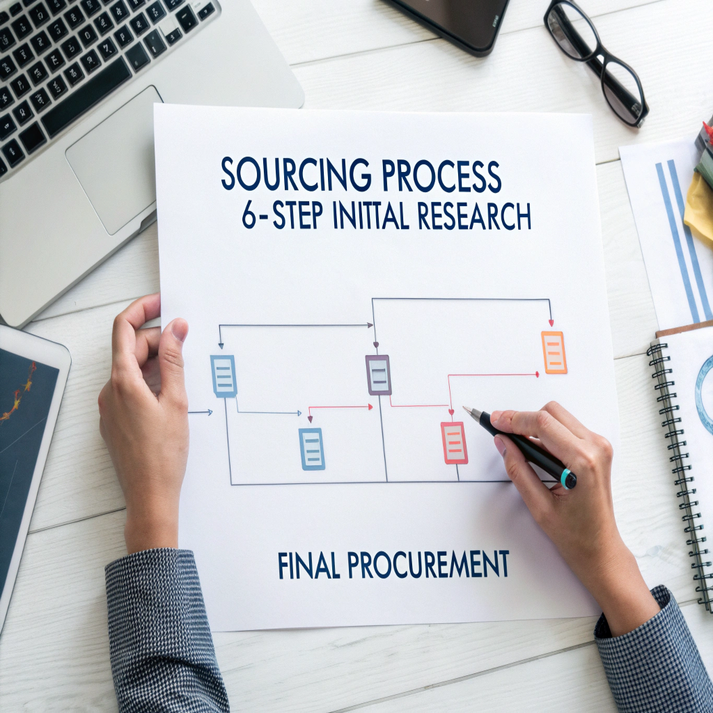 A flowchart illustrating the 6-step sourcing process